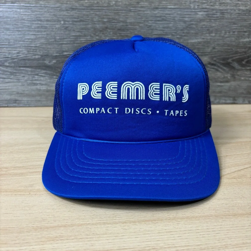 Vintage Peemers Hat Cap Snapback Blue‎ Foam Trucker Compact Discs Tapes